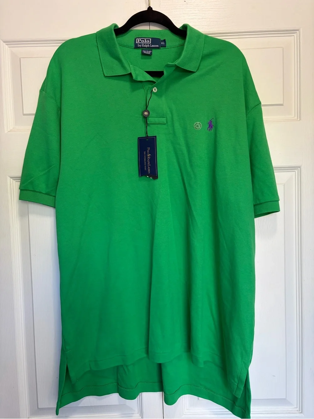 Ralph Lauren Men’s Bright Green Polo with Purple Logo NWT XL